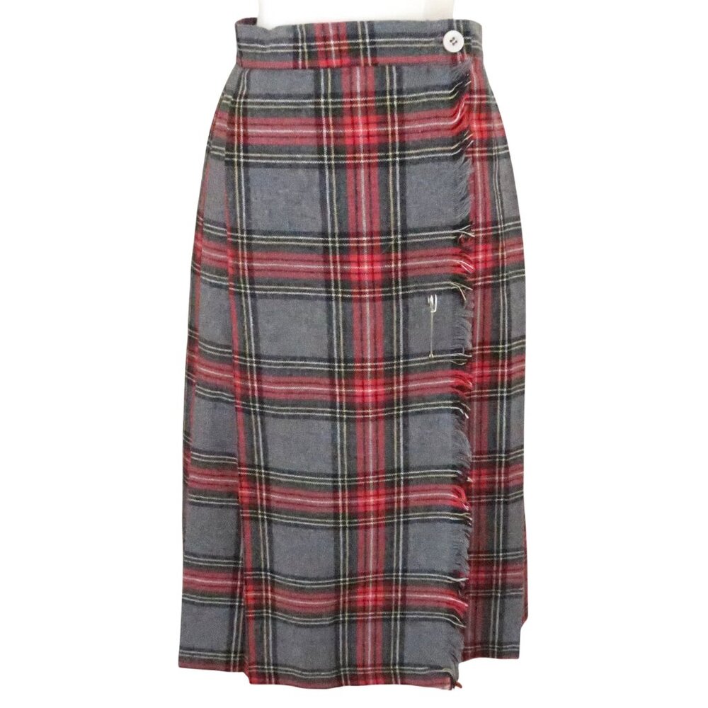 vtg WRANGLER plaid pleated wrap midi skirt kilt sz 7 S JUNIORS